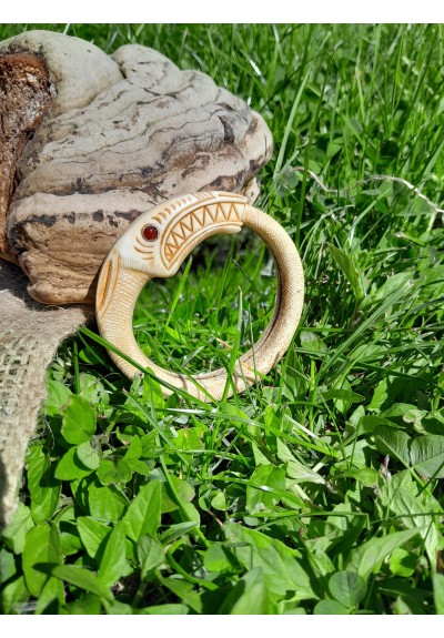 Beautiful and unique hand carved mirror. Ouroboros, Viking world snake. Midgard jormungandr serpent. Norse Dragon, ancient infinity symbol