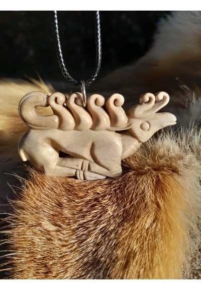 Scythian stag amulet. Moose antlers hand-carved. Reproduction of a Scythian plaque.