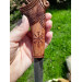 Functional Norse knife with hand-carved Dragon handle and leather sheath.