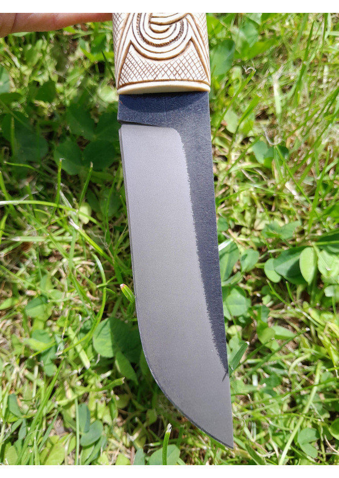 Vikings knife \ seax with leather sheath. Hand-carved Dragon handle. Hand-forged Carbon steel. 