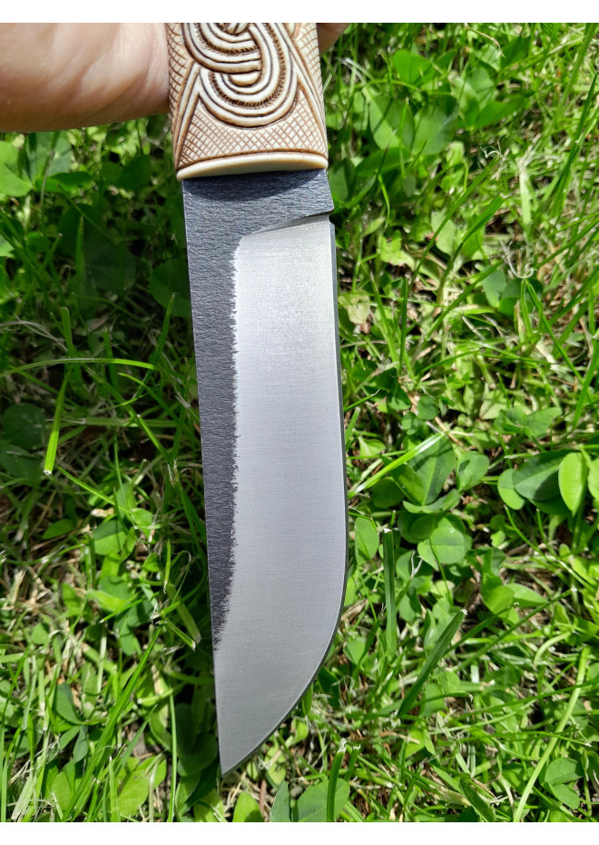 Vikings knife \ seax with leather sheath. Hand-carved Dragon handle. Hand-forged Carbon steel. 