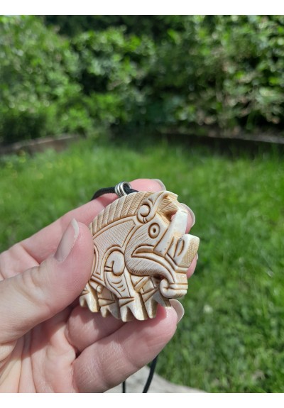 Viking, Celtic Boar jewelry. Norse Gullinbursti runic amulet. Antler hand-carved. Freyr talisman