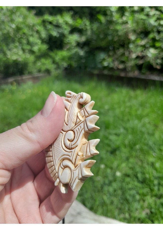 Hand-carved Boar amulet with Algiz rune.