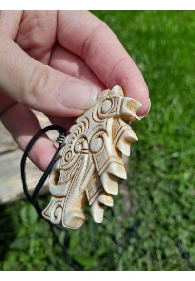 Viking, Celtic Boar jewelry. Norse Gullinbursti runic amulet. Antler hand-carved. Freyr talisman