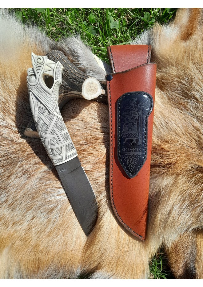 Handmade unique Viking knife "Fenrir chained" with leather sheath.