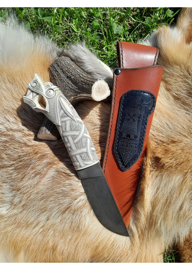 Handmade unique Viking knife "Fenrir chained" with leather sheath.