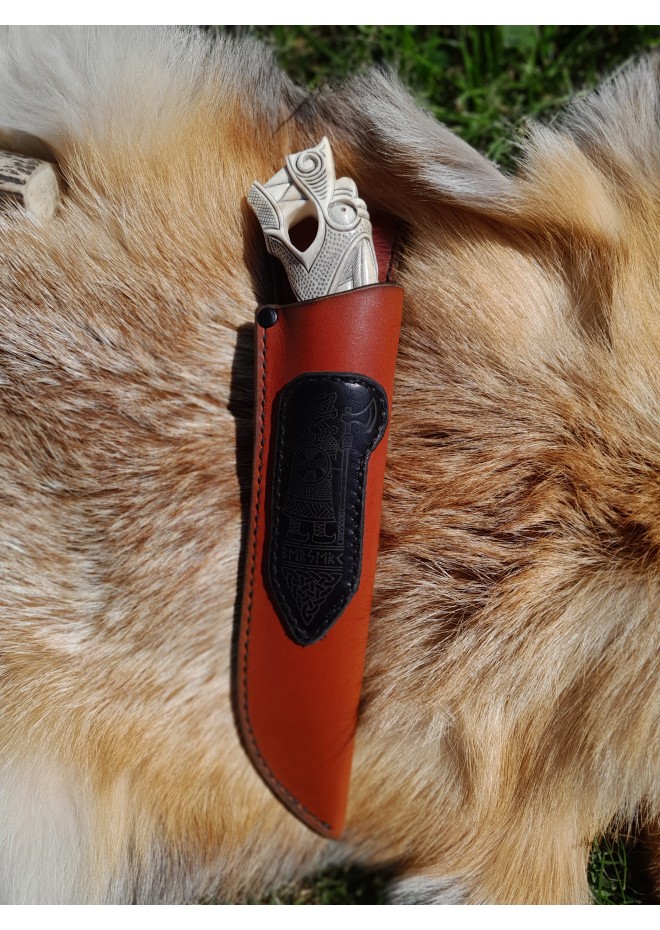 Handmade unique Viking knife "Fenrir chained" with leather sheath.