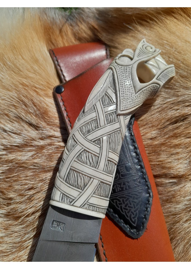 Handmade unique Viking knife "Fenrir chained" with leather sheath.