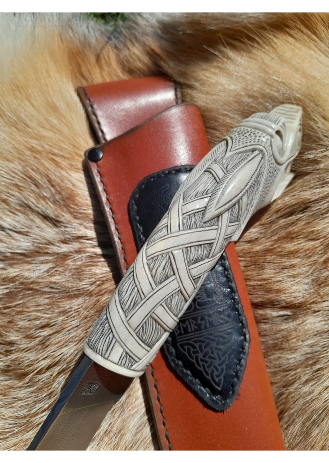 Handmade unique Viking knife "Fenrir chained" with leather sheath.