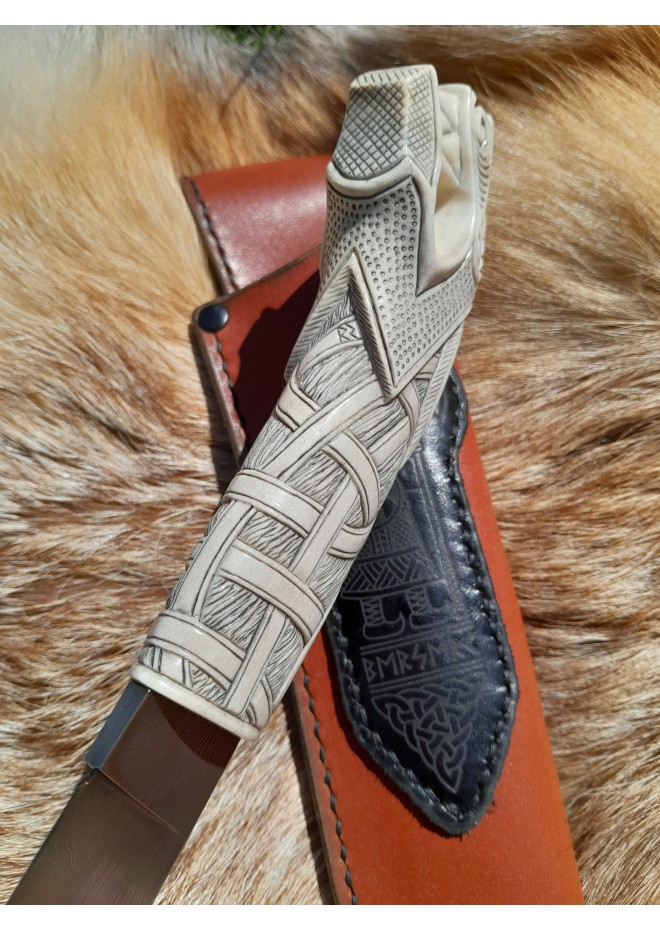 Handmade unique Viking knife "Fenrir chained" with leather sheath.