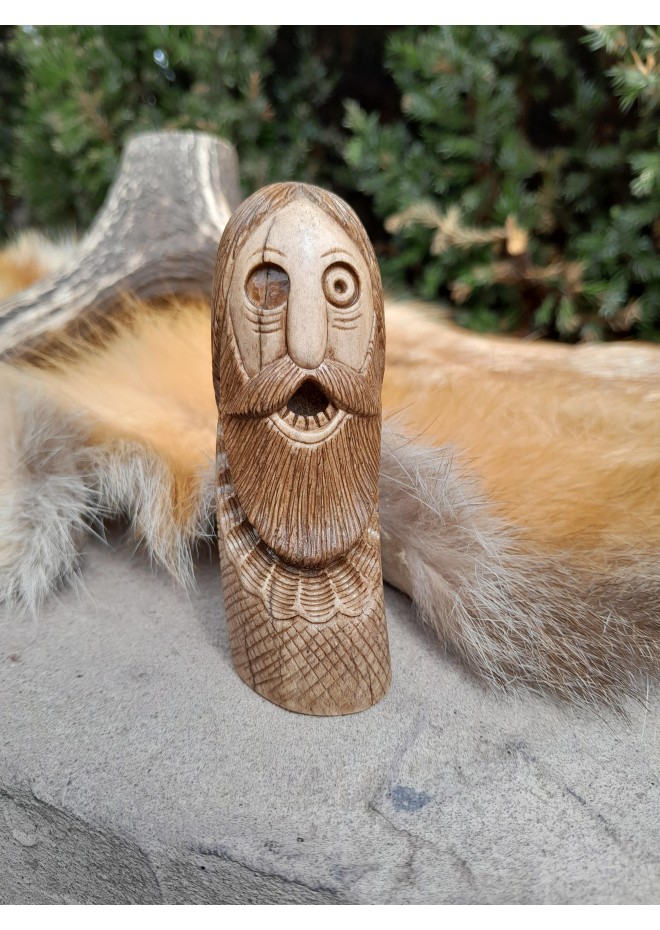 Odin Norse God moose antlers hand-carved statue.