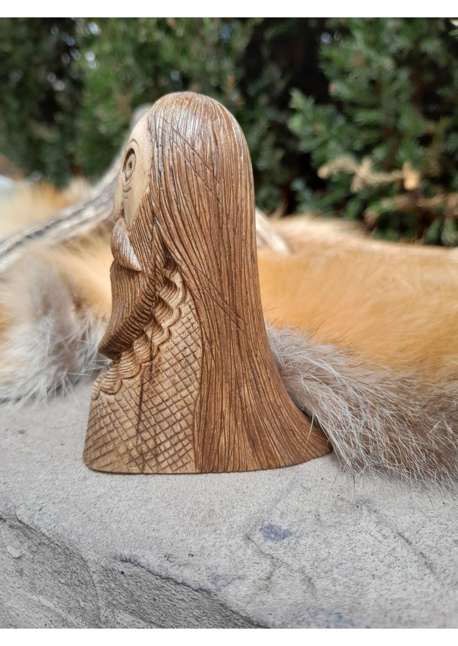 Odin Norse God moose antlers hand-carved statue.