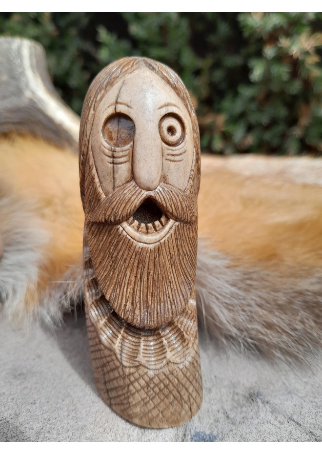 Odin Norse God moose antlers hand-carved statue.