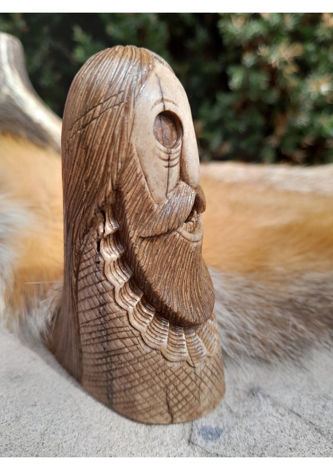 Odin Norse God moose antlers hand-carved statue.