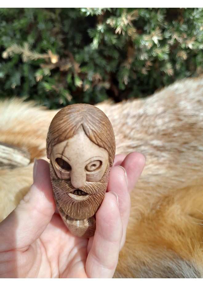 Odin Norse God moose antlers hand-carved statue.