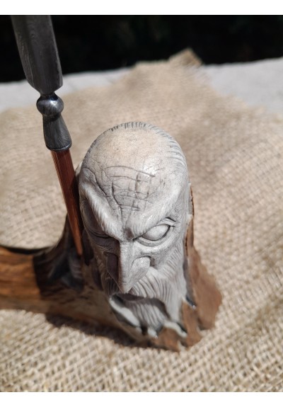Exclusive hand-carved Scandinavian "God Odin with a spear" statue. Figurine of Odin. Óðinn sculpture. Moose antlers hand-carved 