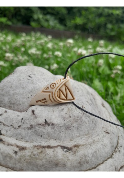 Small and stunning hand-carved Dragon/Wolf amulet with runes. Viking accessories. Inspired by Norse mythology. Pagan jewelry