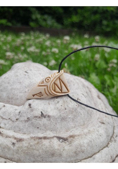 Small and stunning hand-carved Dragon/Wolf amulet with runes. Viking accessories. Inspired by Norse mythology. Pagan jewelry