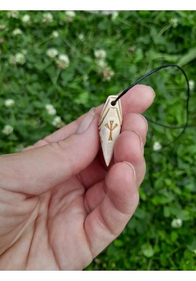 Small and stunning hand-carved Dragon/Wolf amulet with runes. Viking accessories. Inspired by Norse mythology. Pagan jewelry