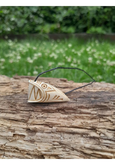 Small and stunning hand-carved Dragon/Wolf amulet with runes. Viking accessories. Inspired by Norse mythology. Pagan jewelry