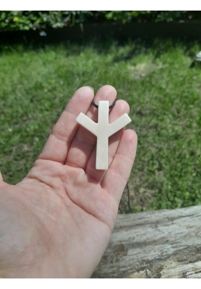 Viking Algiz rune amulet. Luck and Protection. Norse mythology art.  Moose antlers hand-carved