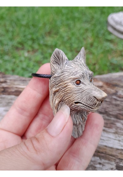 Norse Viking Wolf amulet - moose antlers hand-carved