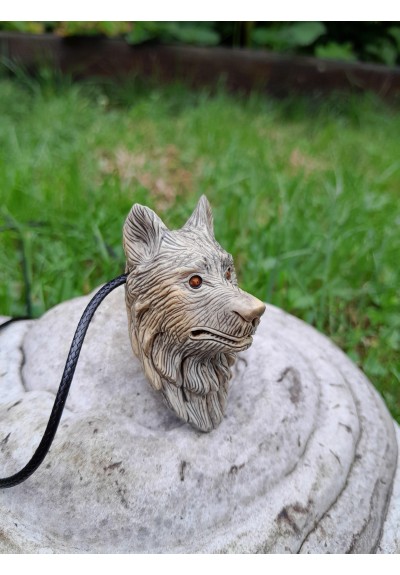 Norse Viking Wolf amulet - moose antlers hand-carved