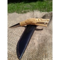 Handmade Vikings knife "Wolf" with leather sheath. Fenrir. Antler hand-carved handle. Carbon steel blade