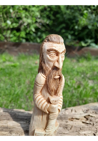 Exclusive hand-carved Old Norse God. Thot statue. Moose antlers hand-carved 