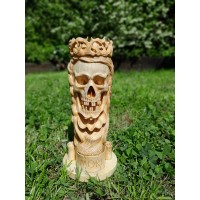 Exclusive Memento Mori Memento vivere figurine sculpture statue, human skull / human face - moose antlers hand carved