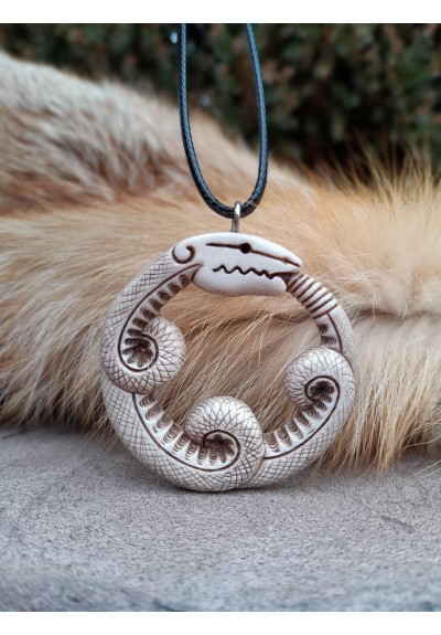 Unique hand-carved Viking Snake amulet. Ouroboros talisman. Jormungand World Serpent pendant. Norse Dragon amulet.