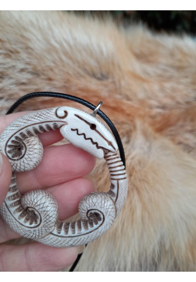 Unique hand-carved Viking Snake amulet. Ouroboros talisman. Jormungand World Serpent pendant. Norse Dragon amulet.