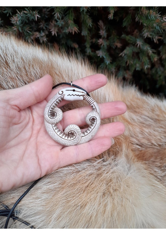 Unique hand-carved Viking Snake amulet. 