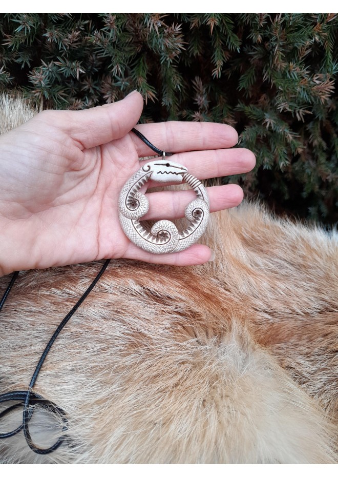 Unique hand-carved Viking Snake amulet. 