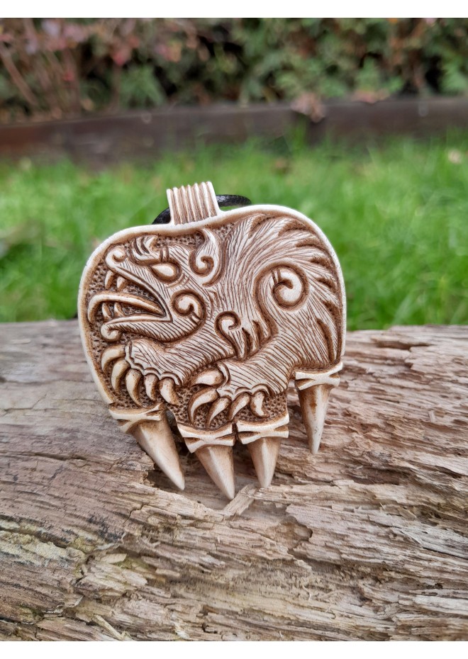 Hand-carved Viking Bear Paw necklace, Norse Bear pendant, Berserker warrior art. Slavic, Nordic style jewelry. Totemic necklace