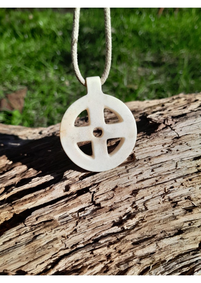 Hand-carved Norse Sun Cross amulet. Solar wheel pendant. Celtic pagan circle jewelry. Odin Cross art. Heathen, shaman talisman