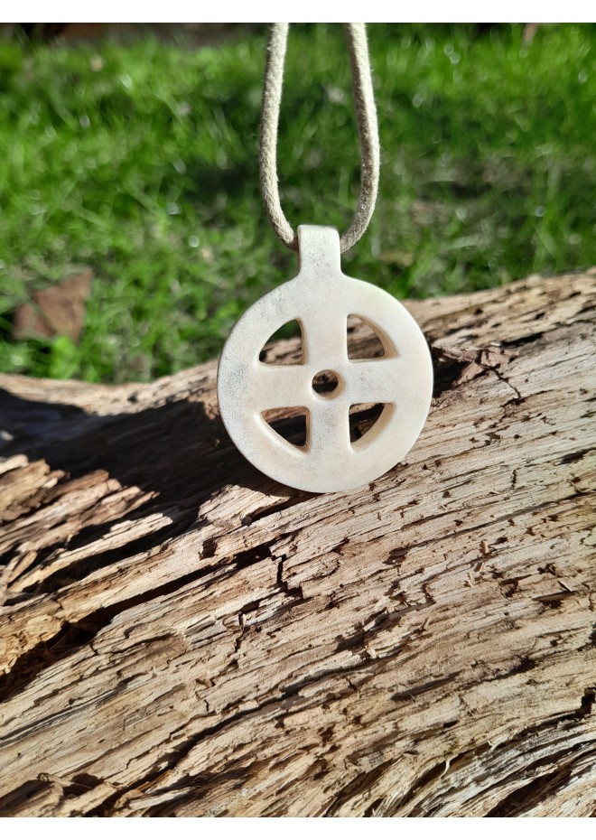 Hand-carved Norse Sun Cross amulet. Solar wheel pendant. Celtic pagan circle jewelry. Odin Cross art. Heathen, shaman talisman