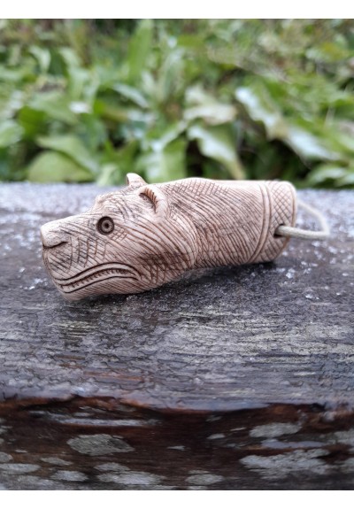 Hand-carved Viking Bear runic amulet. Berserker pendant with protection Algiz rune.