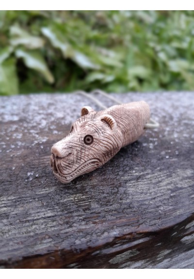  Hand-carved Viking Bear runic amulet. Berserker pendant with protection Algiz rune.