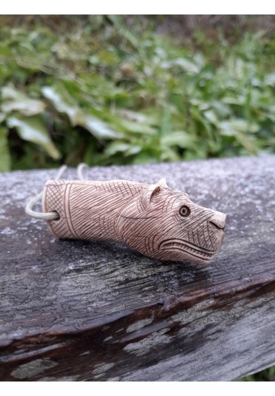  Hand-carved Viking Bear runic amulet. Berserker pendant with protection Algiz rune.