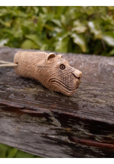  Hand-carved Viking Bear runic amulet. Berserker pendant with protection Algiz rune.