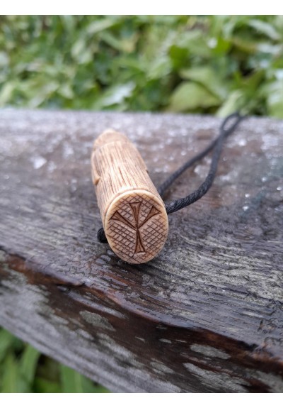 Viking Wolf amulet. Fenrir. Berserker necklace with Algiz rune. Hand-carved
