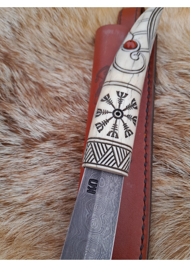 Viking knife with moose antler handle & Norse symbols
