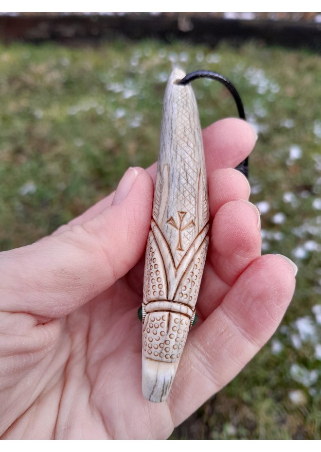 Viking Wolf Fenrir necklace. Hand-carved Norse runic jewelry