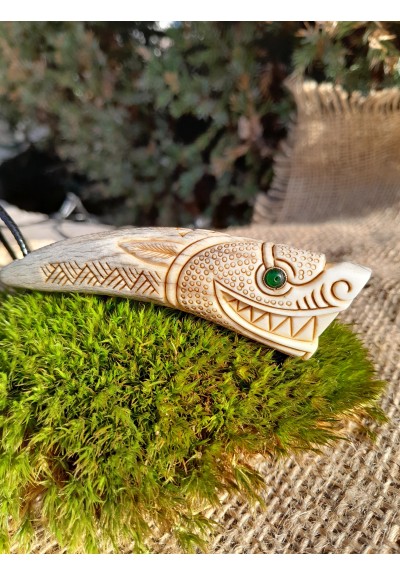 Fenrir Viking Wolf pendant. Antler hand-carved