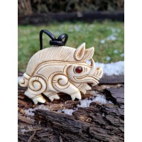 Antler hand-carved Viking boar pendant. Norse pagan jewelry