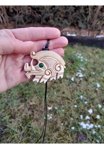 Unique Viking-style boar amulet carved from moose antler 