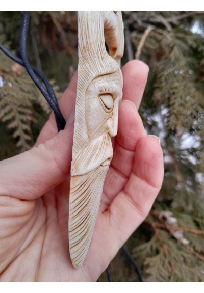 Odin head amulet with Raven & Dragon. Hand-carved
