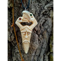 Odin head amulet with Raven & Dragon. Hand-carved