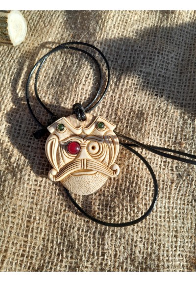 Amulet of Odin with Ravens & Ansuz rune. Antlers hand-carved